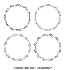 Set of Hand sketched vector wreaths with floral elements, flowers and leaves. For invitations, greeting cards, quotes, blogs, Wedding frames, posters. Isolated on white