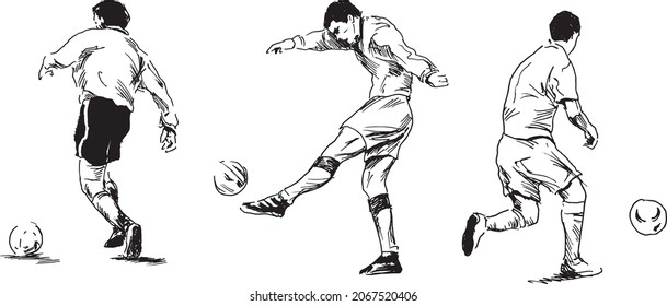 Set of hand sketches of soccer players