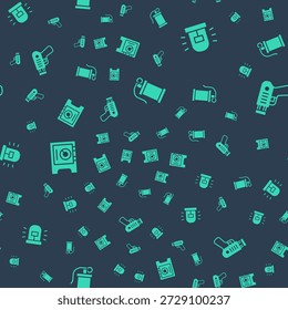 Set Hand smoke grenade, Flasher siren, Safe and Police electric shocker on seamless pattern. Vector