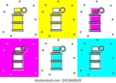 Set Hand smoke grenade icon isolated on color background. Bomb explosion.  Vector