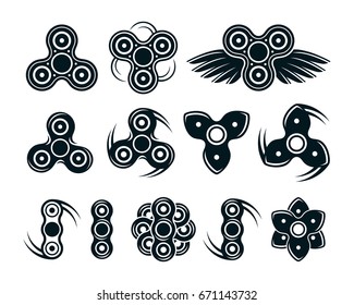 Set of hand spinner badges and icons. Black print on white background