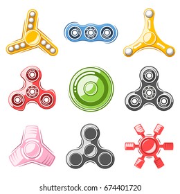 Set of hand spinner elements isolated on white background. Vector illustration