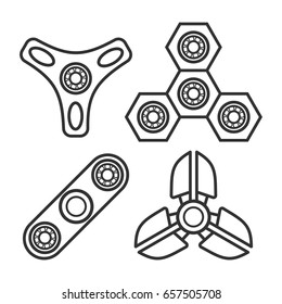 Set of hand spinner icons. Fidget toy. Vector illustration isolated on a white background.