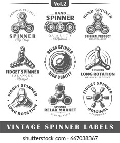 Set of hand spinner labels and logos. Design elements fidget spinners. Vector illustration 