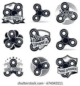 Set of hand spinner logo isolated on white background, emblems and icons, vector