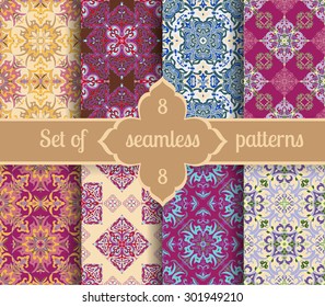 Set hand tile vintage color seamless pattern. Italian majolica style. Vector illustration. The best for your design, textiles, posters