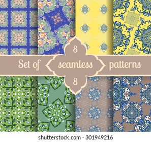 Set hand tile vintage color seamless pattern. Italian majolica style. Vector illustration. The best for your design, textiles, posters