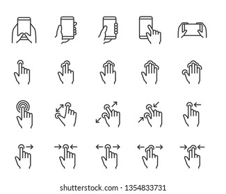 set of hand tochscreen gesture icons, such as hand, app, phone, tap, touch