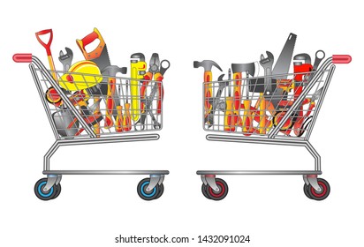 set of hand tools in trolley shopping. easy to modify