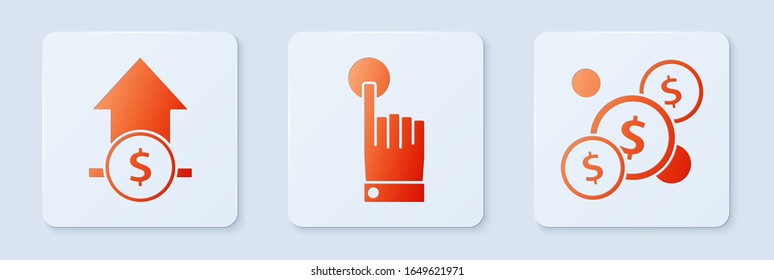 Set Hand touch and tap gesture, Financial growth and coin and Coin money with dollar. White square button. Vector