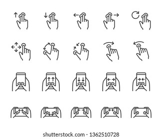 set of hand touchscreen gesture icons, such as hand, app, phone, tap, touch