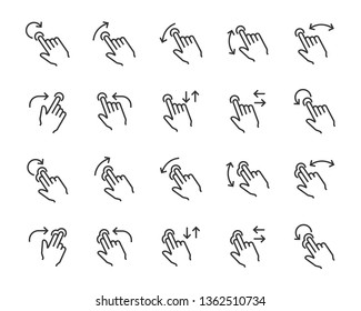 set of hand touchscreen gesture icons, such as hand, app, phone, tap, touch