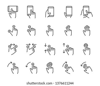 set of hand touchscreen gesture icons, such as hand, app, phone, tap, touch
