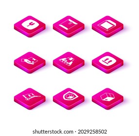 Set Hand truck and boxes, Delivery security with shield, hand, Conveyor belt, Carton cardboard, This side up,  and Envelope icon. Vector