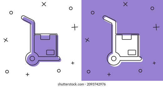 Set Hand truck and boxes icon isolated on white and purple background. Dolly symbol.  Vector