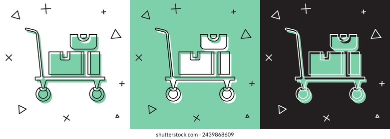 Set Hand truck and boxes icon isolated on white and green, black background. Dolly symbol.  Vector