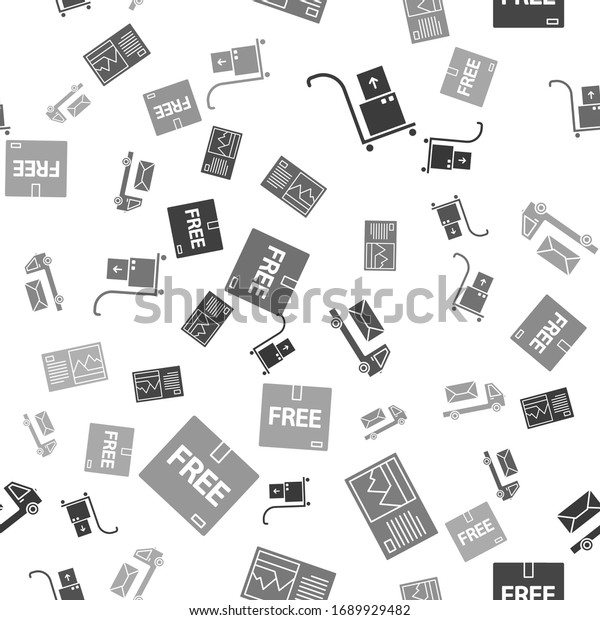 Set Hand\
truck and boxes , Postcard , Post truck  and Cardboard box with\
free symbol  on seamless pattern.\
Vector