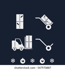 Set of hand truck, fork lift and boxes icon.