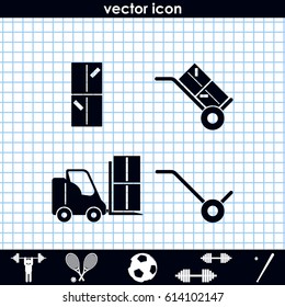 Set Of Hand Truck, Fork Lift And Boxes Icon.