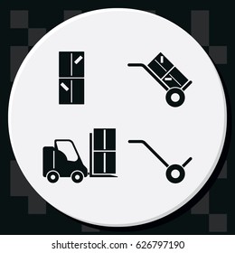 Set of hand truck, fork lift and boxes icon.