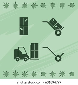 Set of hand truck, fork lift and boxes icon.