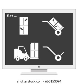 Set of hand truck, fork lift and boxes icon.