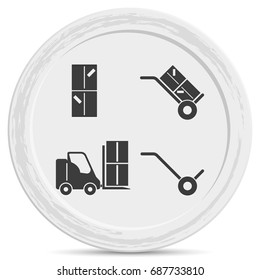 Set of hand truck, fork lift and boxes icon.