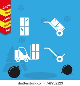Set of hand truck, fork lift and boxes icon.