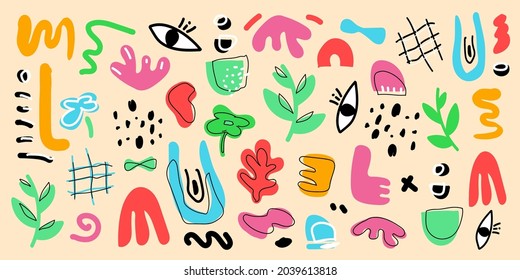 Set Of Hand Various shapes and doodle object. Abstract Contemporary modern trendy vector illustration for For Web Design, Landing Page, Social Media Story and Print Material.