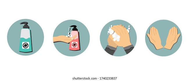 Set Hand wash flat design.Keep your healthy hands with hand sanitizer. Sanitizer liquid soap vector.prevention of corona virus pandemic.vector