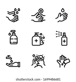 Set Of Hand Wash for Prevention of the corona virus. Corona Virus Sign/Symbol Line Vector 