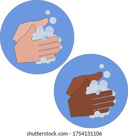 Set of hand washing icons. hand disinfection. hand antiseptic. hands of a white man and an African American