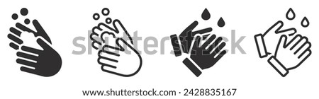 Set of hand washing icons. Wash your hands, soap bubble. Cleaning collection for web, mobile apps and ui. Disease prevention, soap drop, antiseptic, sanitizer, antibacterial symbols. Vector. EPS10.