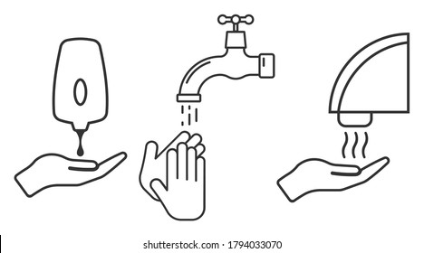 Set of Hand washing procedure isolated on white background. Vector illustration. Eps 10.