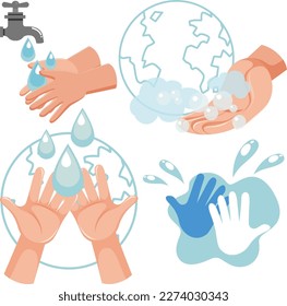 Conjunto de ilustraciones de lavado a mano y saneamiento