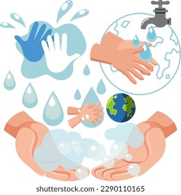 Set of hand washing and sanitization illustration