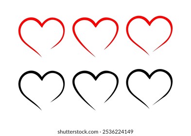 Set von Hand schreiben Herzliebe Form auf weißem Hintergrund