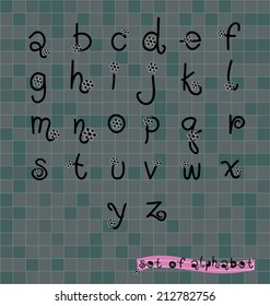 Set of hand writing of small a to z, vector illustration.