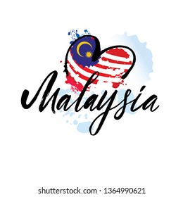 Set of hand written calligraphic lettering quotes for Independence Day in Malaysia. Isolated objects on white background. Vector illustration. Design concept for celebration. banner, greeting card.