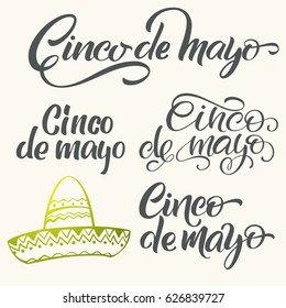 Set of hand written Cinco de mayo lettering. Handmade calligraphy vector illustration. (invitation, party, greeting card, fiesta)