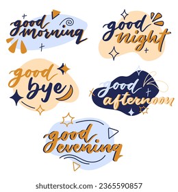 Set of Hand Written Colorful Greeting Typogaphy Lettering