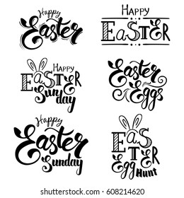 Set of hand written Easter greeting phrases. Happy easter lettering for greeting cards.Vector.