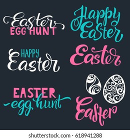 Set hand written Happy Easter lettering  Calligraphic labels  design elements   eggs for Easter