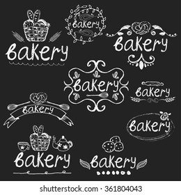 Set of hand written label for bakery theme. Vector illustration