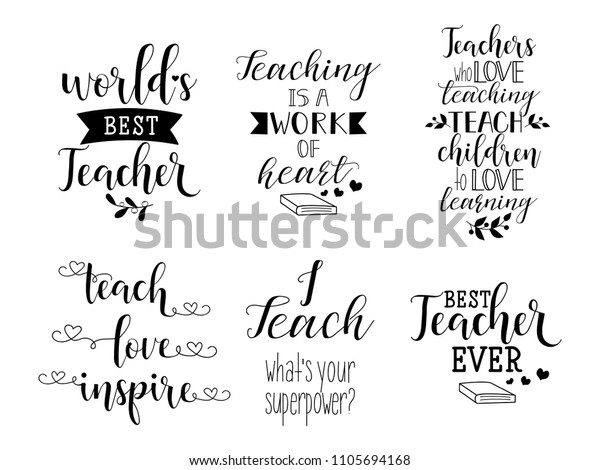 Set Hand Written Lettering About Teacher Stock Vector (Royalty Free ...