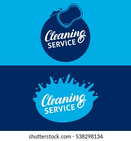 Set of hand written lettering Cleaning Service logos, labels, badges, emblems. Isolated on background. Vector illustration.
