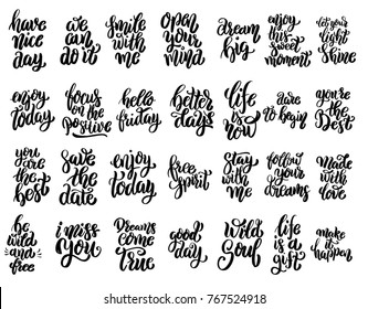 Set of hand written lettering motivational quotes, inspirational typography slogans. Design elements for poster, card, banner. Vector elements