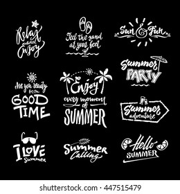 Set of hand written lettering summer signs and banners.