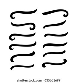 Set of hand written lettering underlines for your calligraphy text. Isolated on white background. Vector illustration.