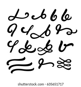 Set of hand written lettering underlines and flourish for your calligraphy letters and text. Isolated on white background. Vector illustration.